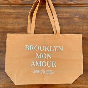 new Sezane Brooklyn Mon Amour gold ochre tan cotton canvas tote limited edition